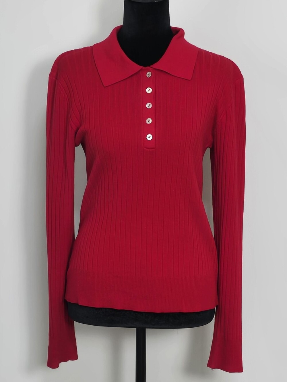 Evolution Bright Red Ribbed Long-Sleeve Polo Top
